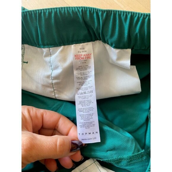 Topman "longline" green basketball shorts men's sz 38 drawstring - Picture 7 of 7